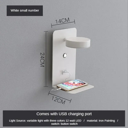 Modern matte black led shelf wall lamp bedroom usb charging port