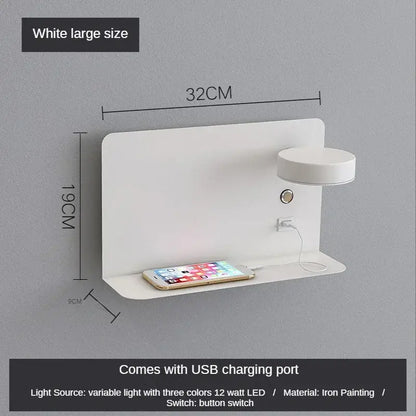 Modern matte black led shelf wall lamp bedroom usb charging port
