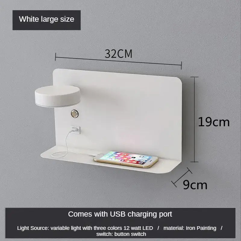 Modern matte black led shelf wall lamp bedroom usb charging port