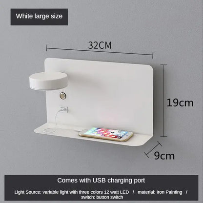 Modern matte black led shelf wall lamp bedroom usb charging port