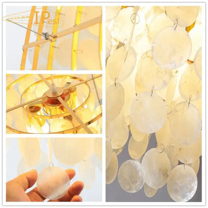 Modern gold led shell chandelier dining room tiered hanging light