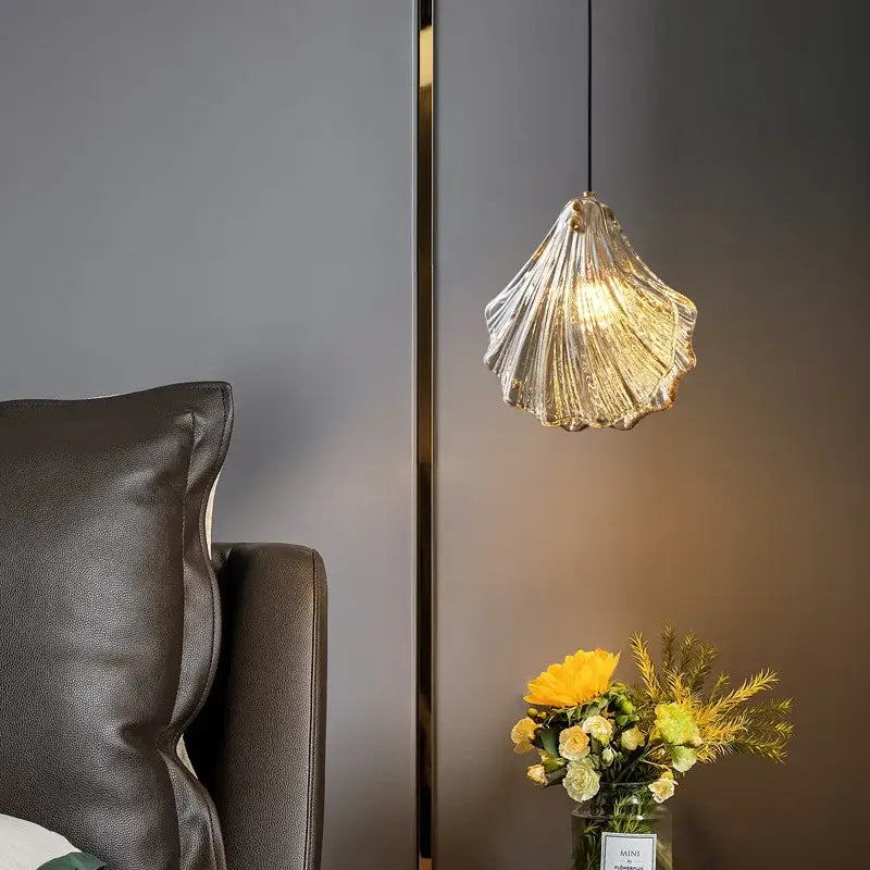 Modern scalloped glass led shell pendant light for dining room