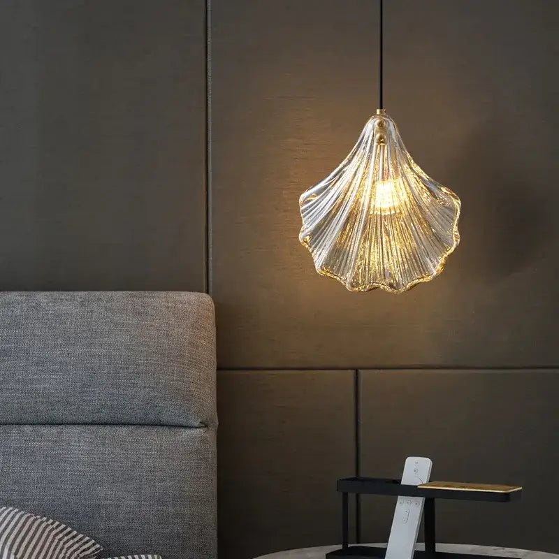 Modern scalloped glass led shell pendant light for dining room