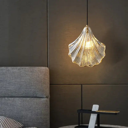 Modern scalloped glass led shell pendant light for dining room