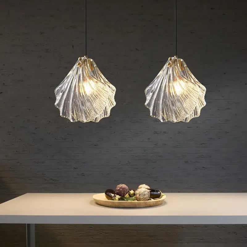 Modern scalloped glass led shell pendant light for dining room