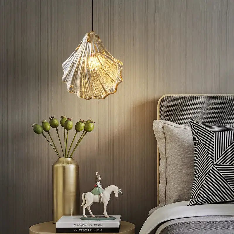 Modern scalloped glass led shell pendant light for dining room