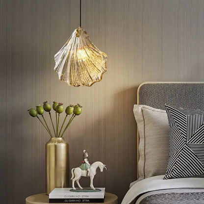 Modern scalloped glass led shell pendant light for dining room