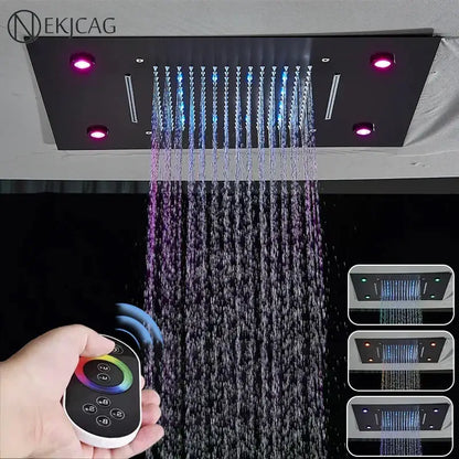 Modern black led shower faucet set bathroom rainfall head