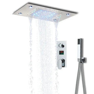 Modern black led shower faucet set bathroom rain waterfall system