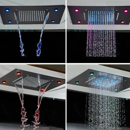 Modern black led shower faucet set bathroom rain waterfall system