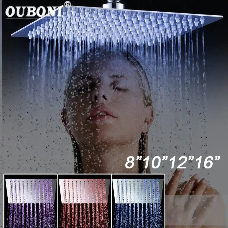 Modern silver led shower head square crystal rain design bathroom