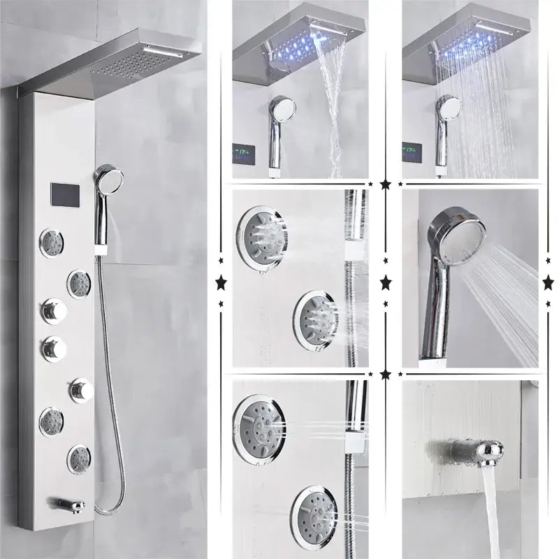 Modern black & chrome led shower panel bathroom massage system