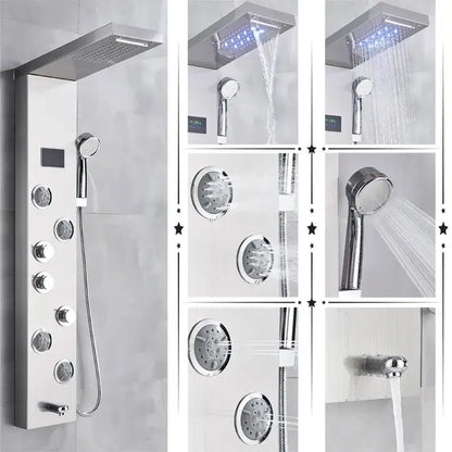 Modern black & chrome led shower panel bathroom massage system