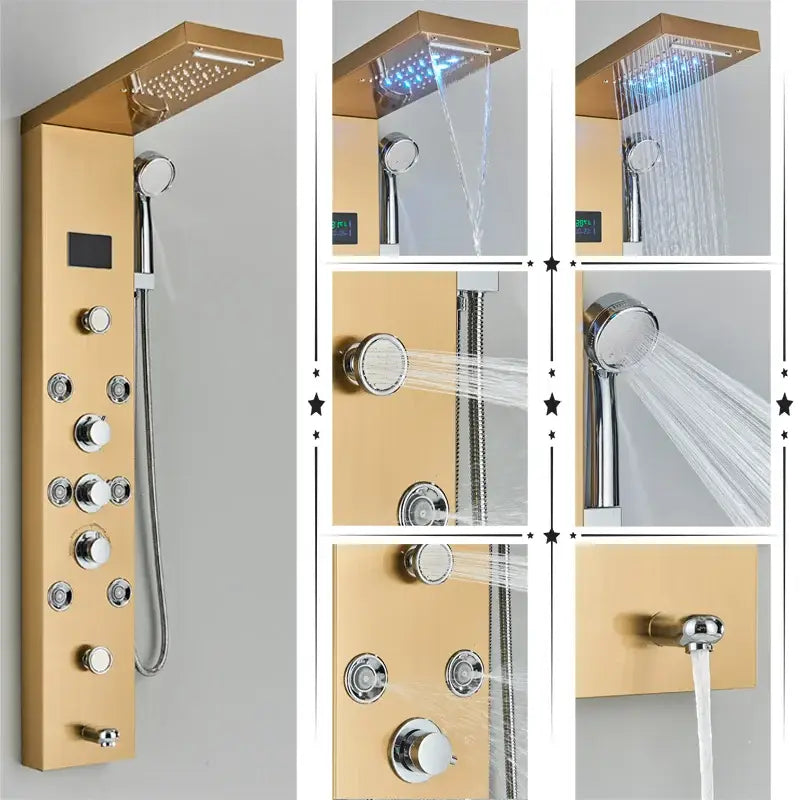 Modern black & chrome led shower panel bathroom massage system