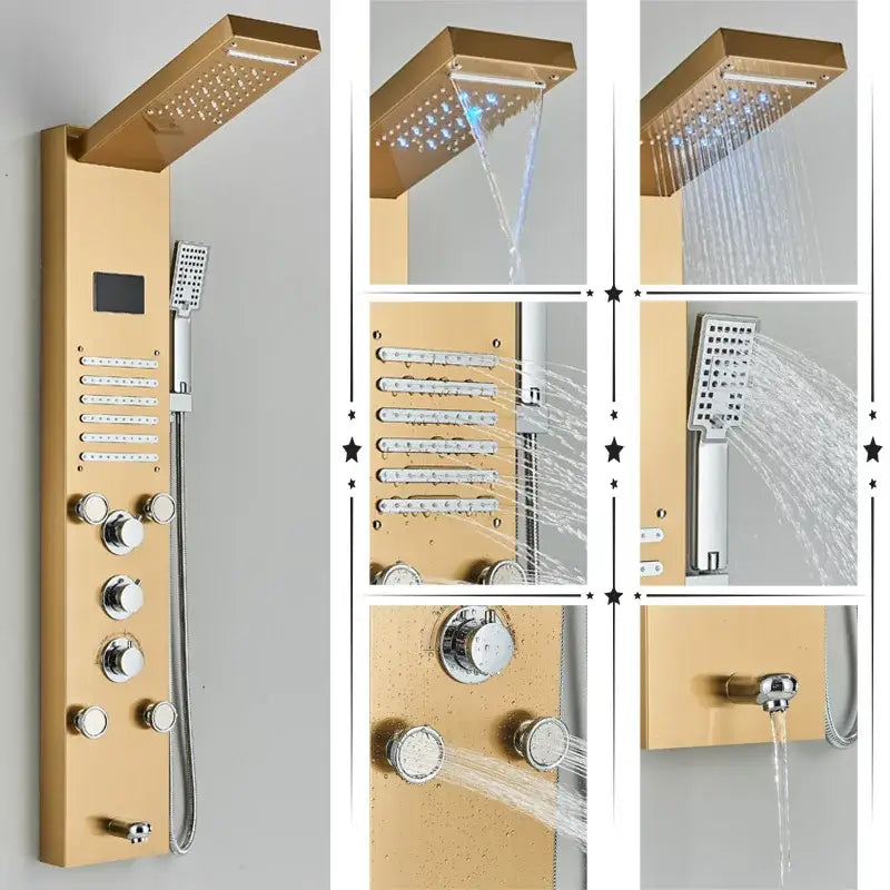 Modern black & chrome led shower panel bathroom massage system