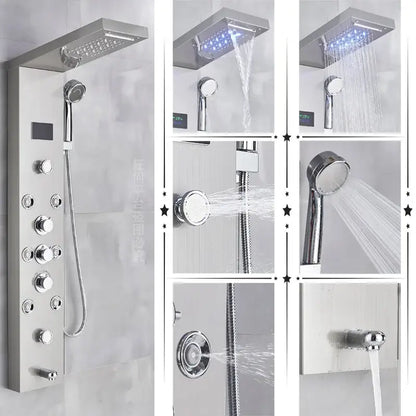 Modern black & chrome led shower panel bathroom massage system