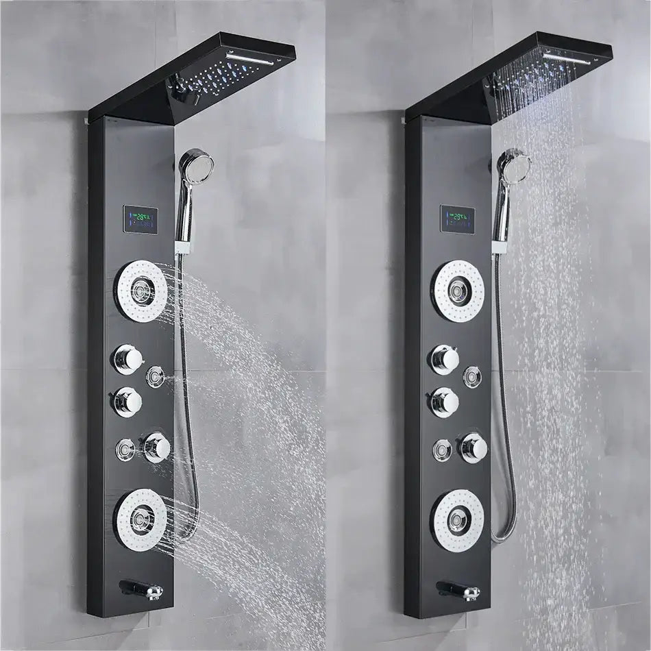 Modern black & chrome led shower panel bathroom massage system