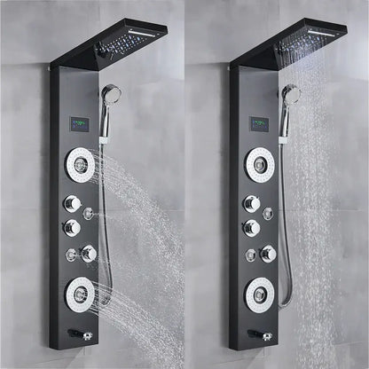 Modern black & chrome led shower panel bathroom massage system