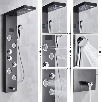 Modern black & chrome led shower panel bathroom massage system