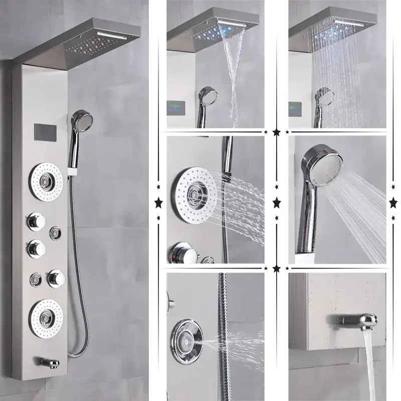 Modern black & chrome led shower panel bathroom massage system