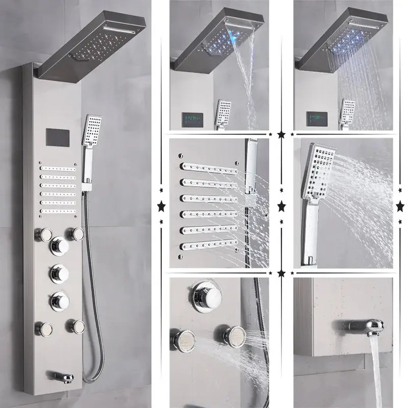 Modern black & chrome led shower panel bathroom massage system