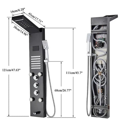 Modern black & chrome led shower panel bathroom massage system
