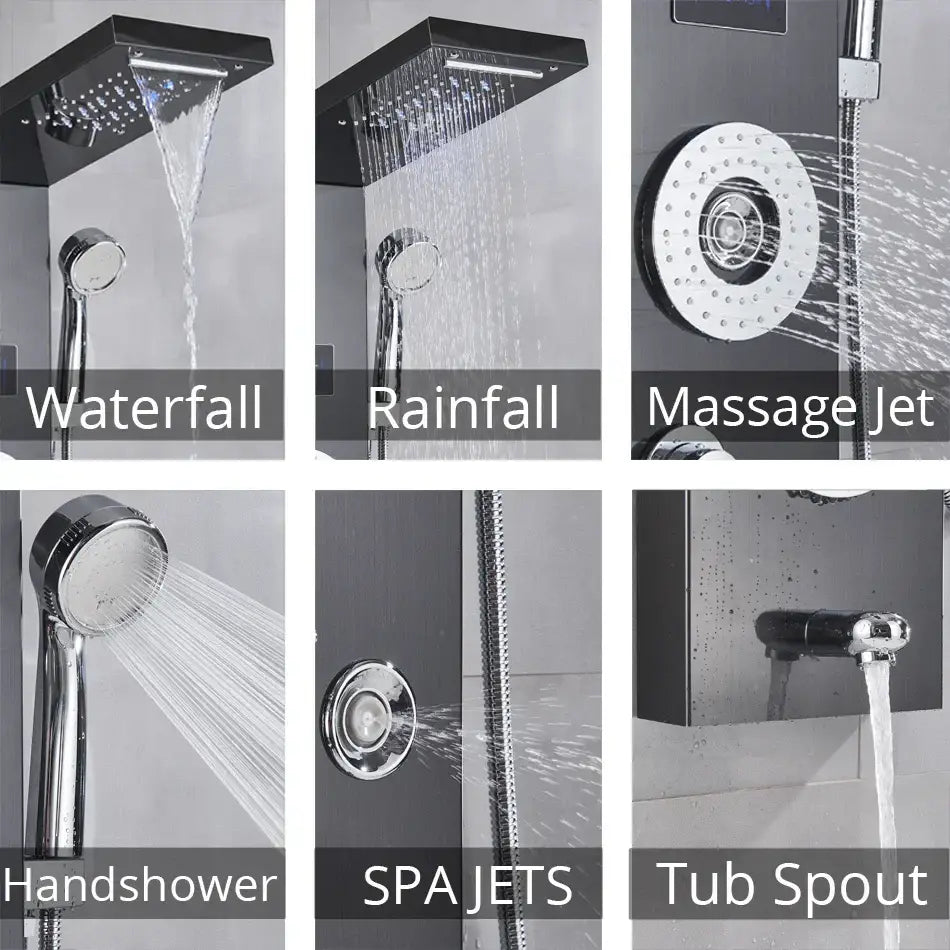Modern black & chrome led shower panel bathroom massage system