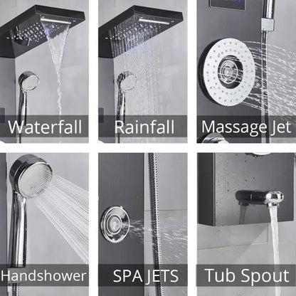 Modern black & chrome led shower panel bathroom massage system