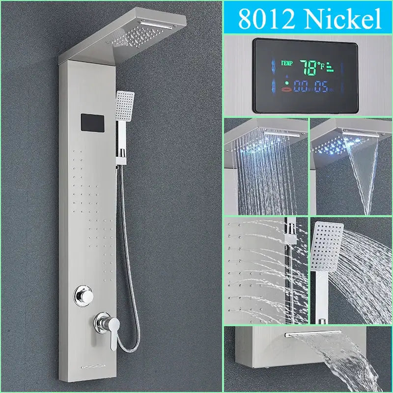 Modern chrome led shower panel with rainfall head for bathroom