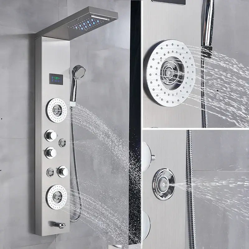 Modern chrome led shower panel with rainfall head for bathroom