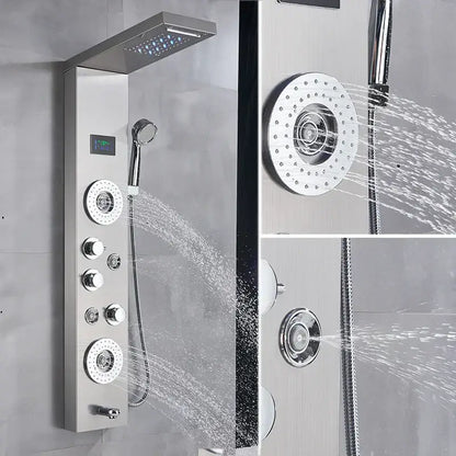 Modern chrome led shower panel with rainfall head for bathroom