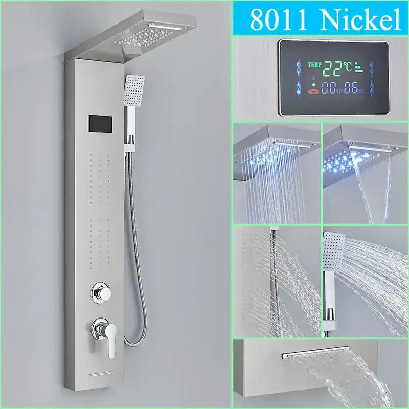 Modern chrome led shower panel with rainfall head for bathroom