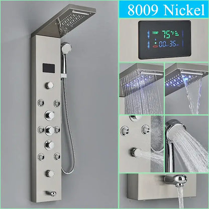Modern chrome led shower panel with rainfall head for bathroom
