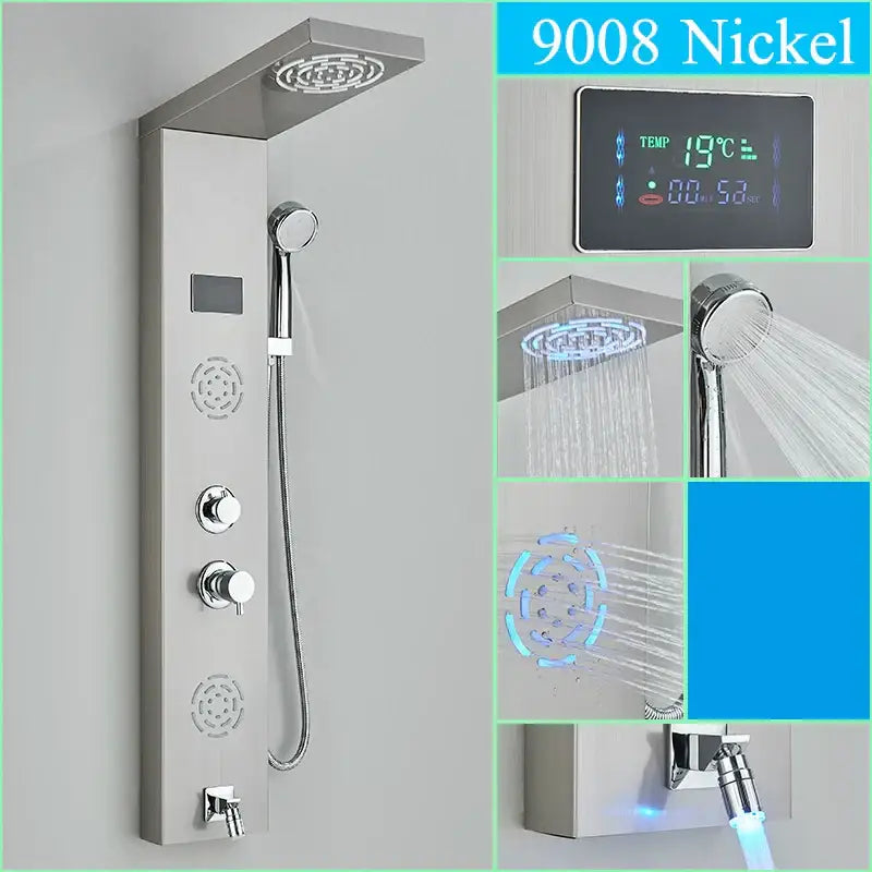 Modern chrome led shower panel with rainfall head for bathroom
