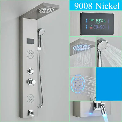 Modern chrome led shower panel with rainfall head for bathroom
