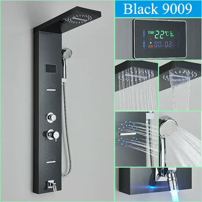 Modern chrome led shower panel with rainfall head for bathroom