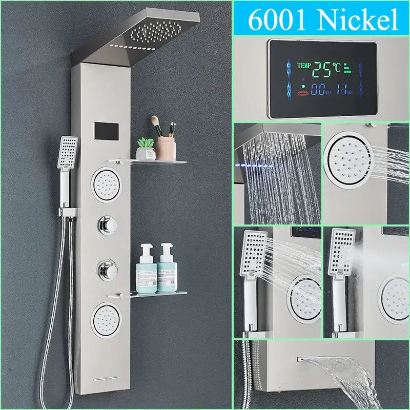 Modern chrome led shower panel with rainfall head for bathroom