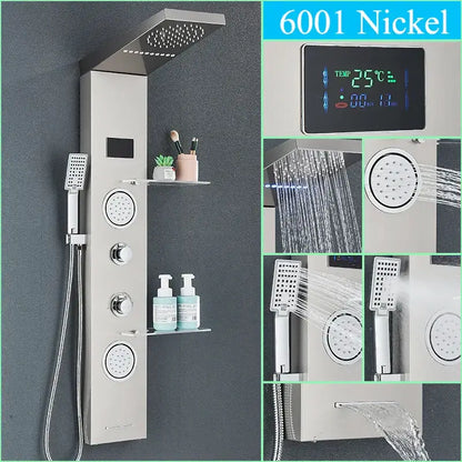 Modern chrome led shower panel with rainfall head for bathroom