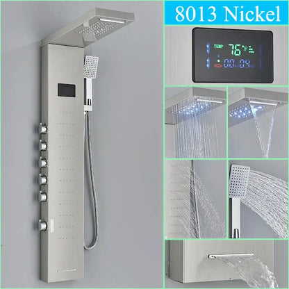 Modern chrome led shower panel with rainfall head for bathroom