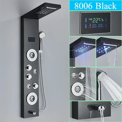 Modern chrome led shower panel with rainfall head for bathroom