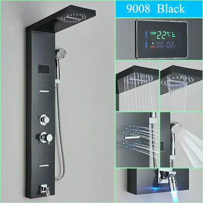 Modern chrome led shower panel with rainfall head for bathroom