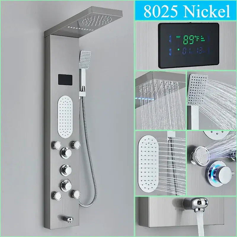 Modern chrome led shower panel with rainfall head for bathroom