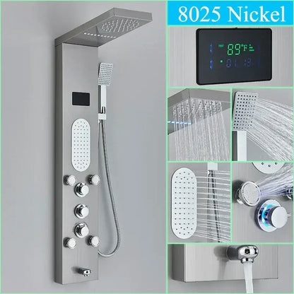 Modern chrome led shower panel with rainfall head for bathroom