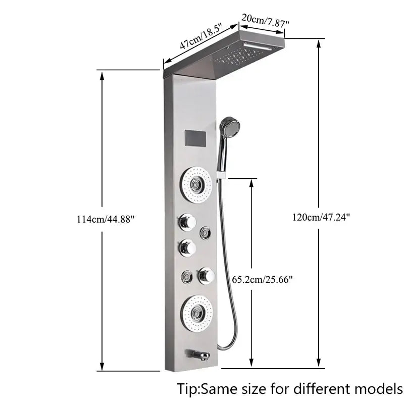 Modern chrome led shower panel with rainfall head for bathroom