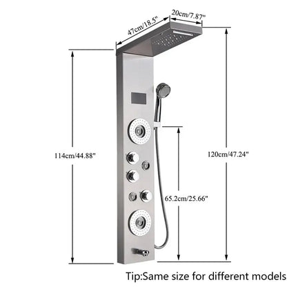 Modern chrome led shower panel with rainfall head for bathroom