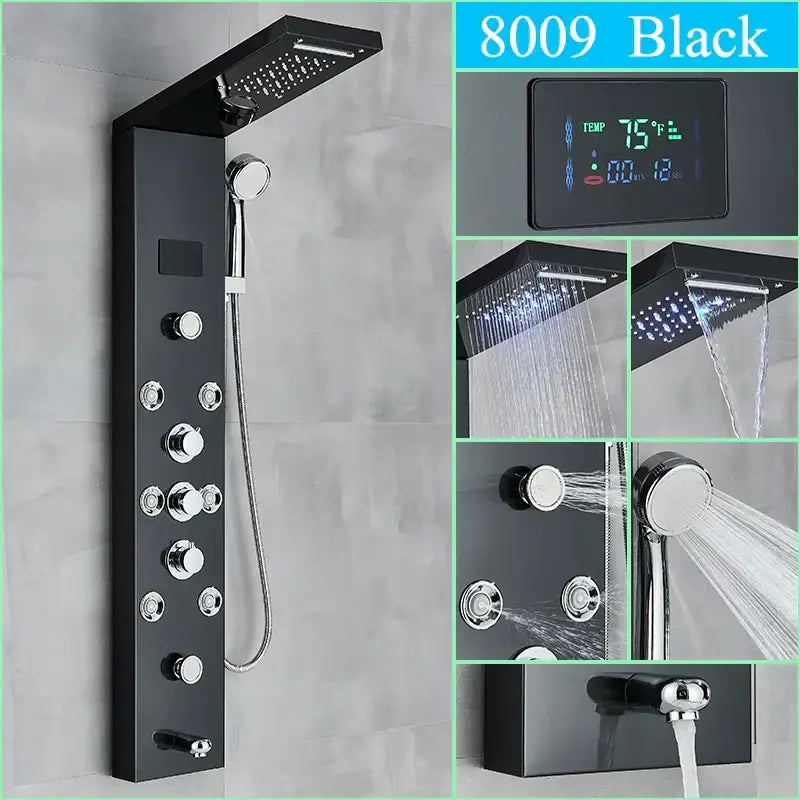 Modern chrome led shower panel with rainfall head for bathroom
