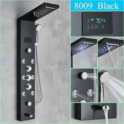 Modern chrome led shower panel with rainfall head for bathroom