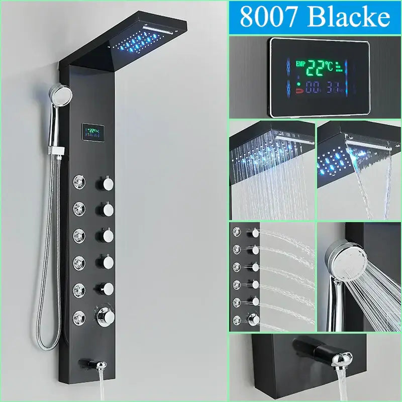 Modern chrome led shower panel with rainfall head for bathroom