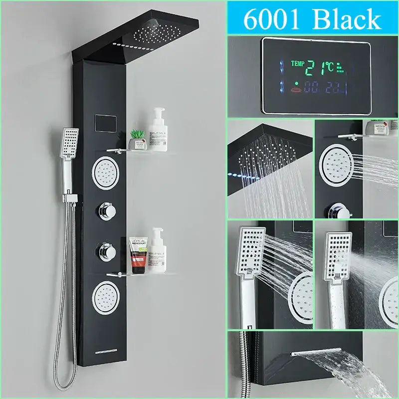 Modern chrome led shower panel with rainfall head for bathroom