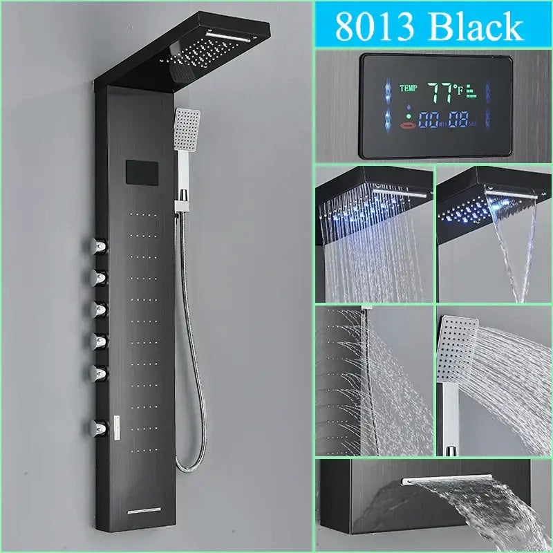 Modern chrome led shower panel with rainfall head for bathroom